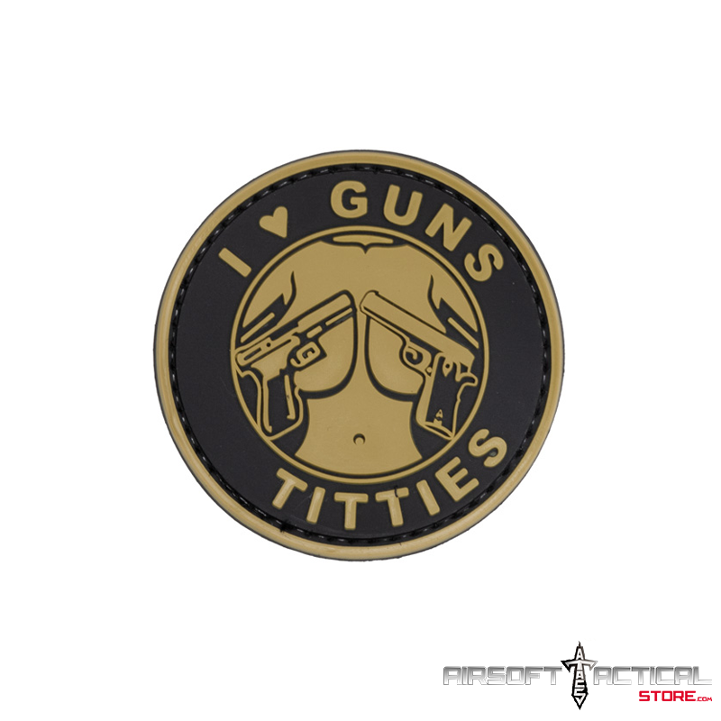 I Heart Guns & Titties PVC Patch (Color: Tan) by Lancer Tactical