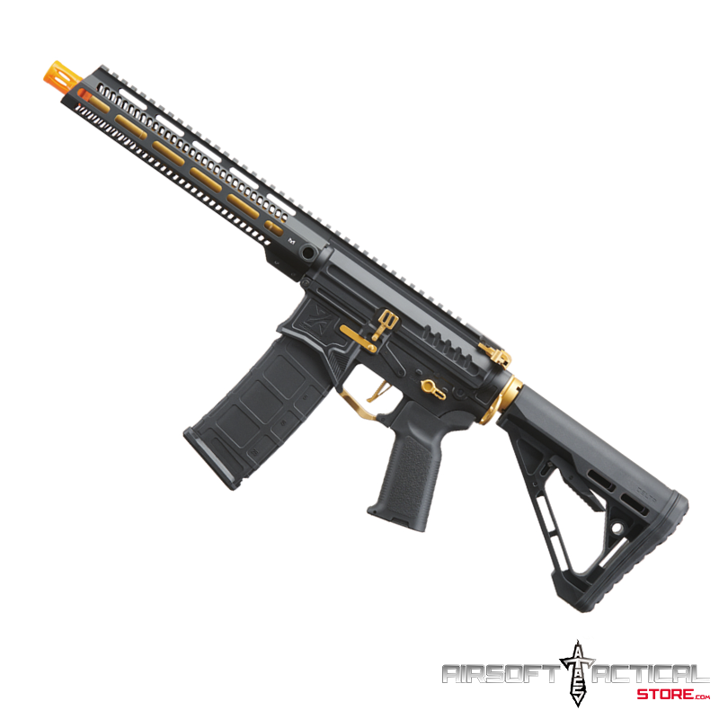 R15 Mod 1 Long Rail Airsoft Rifle with Delta Stock (Color: Black/Gold) by Zion Arms