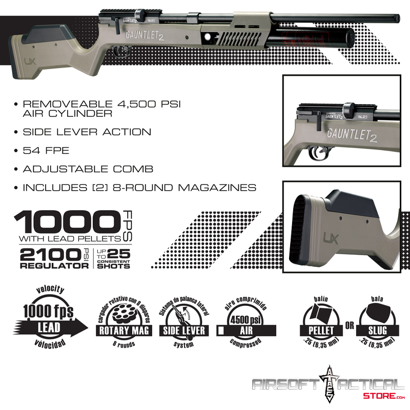 Factory Refurbished Umarex Gauntlet 2 SL25 .25 Cal PCP Air Rifle – 55 FPE, 1000 Fps