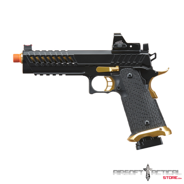 Pre-Order (ETA: SEPTEMBER 2025) Knightshade Hi-Capa Gas Blowback Airsoft Pistol w/ Red Dot Sight (Color: Black & Gold) by Lancer Tactical