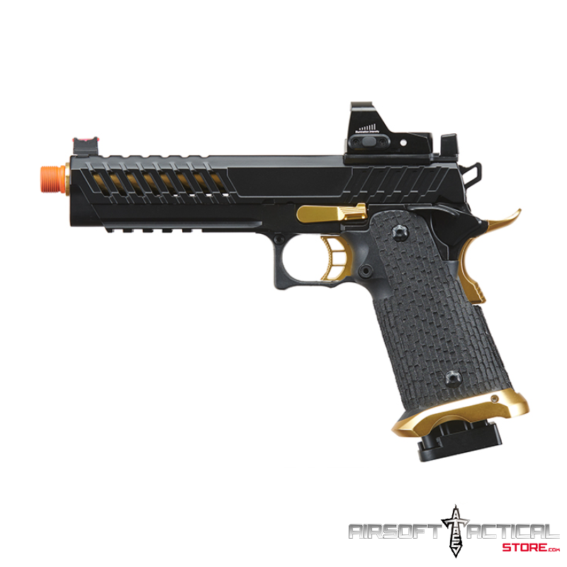 Pre-Order (ETA: SEPTEMBER 2025) Knightshade Hi-Capa Gas Blowback Airsoft Pistol w/ Red Dot Sight (Color: Black & Gold) by Lancer Tactical