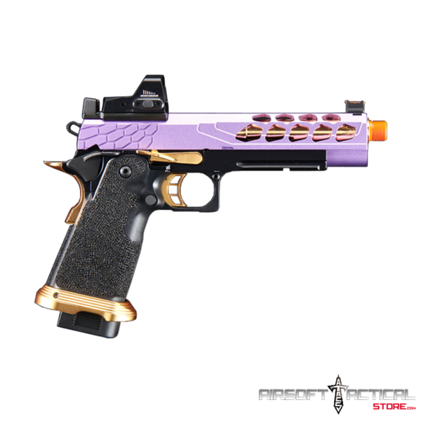 Pre-Order (ETA: SEPTEMBER 2025) Stryk Hi-Capa 5.1 Gas Blowback Airsoft Pistol w/ Micro Red Dot Sight - (Purple & Gold) by Lancer Tactical - Imagen 3