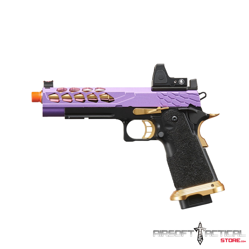 Stryk Hi-Capa 5.1 Gas Blowback Airsoft Pistol w/ Reflex Red Dot Sight – (Purple & Gold) by Lancer Tactical